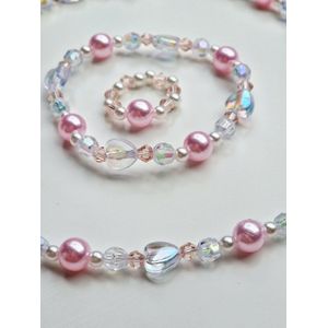 Sieradenset prinses - roze kinderketting armband en ring - Cadeautje voor meisje -