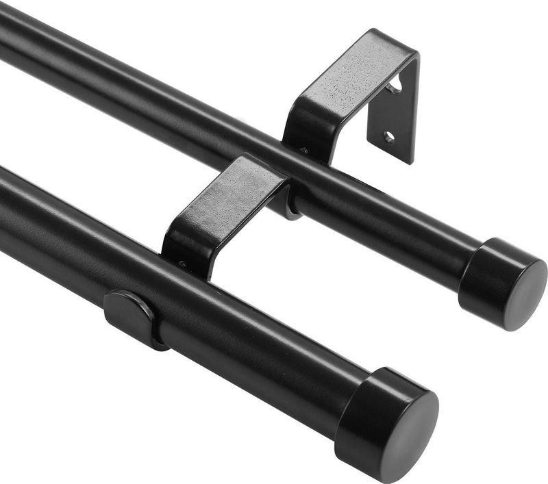 VEVOR Gordijnroeden Binnenrail 2-Rail, 92-183cm Gordijnroeden 13,6 Kg Draagvermogen Verstelbaar met Afgeronde Kop En Beugel - decoratieve Ramen voor Woonkamer Slaapkamerraam / Zwart