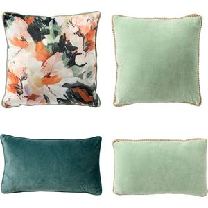 Dutch Decor - Set van 4 sierkussens - groen - multicolor - 45x45 cm - 30x50 cm - inclusief binnenkussens