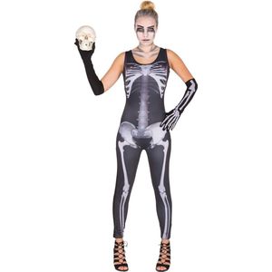 dressforfun - vrouwenkostuum sexy Skelett jumpsuit S - verkleedkleding kostuum halloween verkleden feestkleding carnavalskleding carnaval feestkledij partykleding - 300141