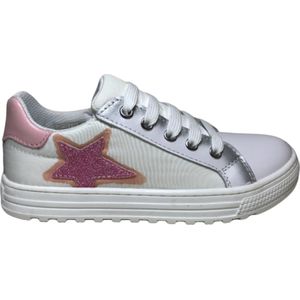 Naturino Mt 31 veter/rits roze glitter ster lederen/nylon sneakers Kokie Wit Grijs