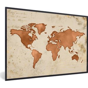 Fotolijst incl. Poster - Wereldkaart - Papyrus - Koper - 60x40 cm - Posterlijst
