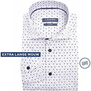 Ledub modern fit overhemd - mouwlengte 7 - wit met donkerblauw dessin - Strijkvriendelijk - Boordmaat: 37