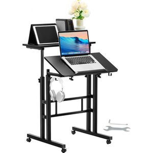 Zit Sta Bureau - Zit Sta bureau - Verstelbaar bureau - Home office - 4x360 ° rotatie wielen met rem - Desktop 60cm x 60cm - In hoogte verstelbaar bureau - Zwart