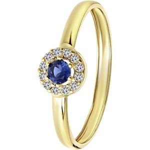 Lucardi Dames ring met wit&blauwe zirkonia - Ring - Cadeau - 14 Karaat Goud - Geelgoud