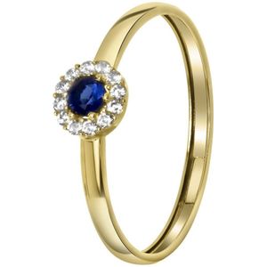 Lucardi Dames ring met wit&blauwe zirkonia - Ring - Cadeau - 14 Karaat Goud - Geelgoud