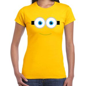 Geel poppetje verkleed t-shirt geel voor dames - Carnaval fun shirt / kleding / kostuum S