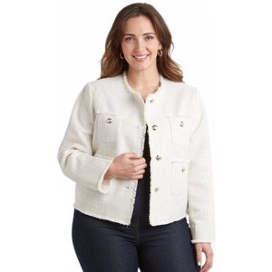 Kort jasje zonder kraag zonder knopen in effen geweven stof