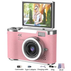 4K Digitale Camera 48MP met Flip Screen Roze – Selfiecamera met 8x Zoom + 32GB Geheugenkaart - Vlogcamera - Camera voor Kinderen en Volwassen