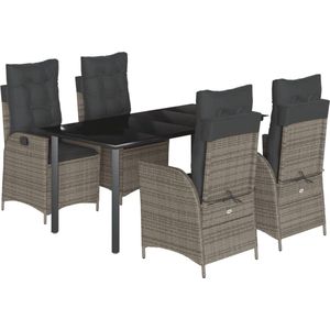 vidaXL - 5-delige - Tuinset - met - kussens - poly - rattan - grijs