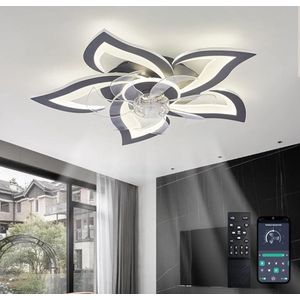 5 Lotus Ventilator Lamp - Plafondventilator - Zwart - Smart Lamp - Met Dimmer - 6 Standen Ventilator - Keuken Lamp - Woonkamerlamp - Moderne lamp