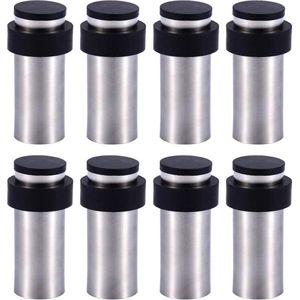 Deurstopper 8-Delige Vloer-stopper of Muurstopper Cilindervormige Deurstopper 8.5cm in Roestvrij Staal met Rubber