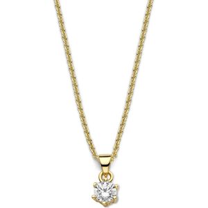 New Bling 9NB-0594 Zilveren Ketting met hanger - Dames - Zirkonia - Rond - 5 mm - Ankerschakel - 40 + 5 cm - Goudkleurig