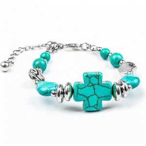 Fako Bijoux® - Armband - Turquoise - Kruis Vierkant