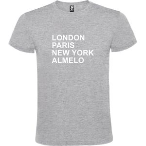 Grijs T-shirt 'LONDON, PARIS, NEW YORK, ALMELO' Wit Maat M