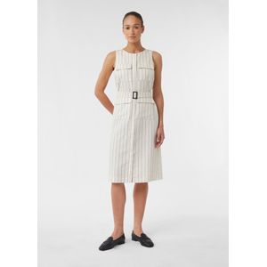 comma - Midi-jurk - Gestreept - Linnenmix