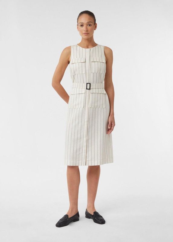 comma - Midi-jurk - Gestreept - Linnenmix