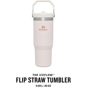 IceFlow Flip Straw Waterfles Met Rietje 0.89L - Houdt Drank 12+ Uur Koud - Lekvrij - Roestvrijstaal - BPA-Vrije Drinkfles - Gemakkelijk Mee te Nemen - Vaatwasmachinebestendig - Rose Quartz