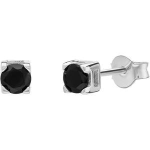 Lucardi - Kinder Zilveren jongensoorknoppen met zwarte zirkonia 4mm - Oorbellen - 925 Zilver - Zilverkleurig