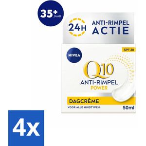4 x NIVEA - Q10 POWER Dagcrème - Anti-Rimpel Crème - SPF 30 - Voor alle huidtypen - Met Q10 & Creatine - Collageenversterker - 50 ml - Anti-rimpel Crème - Dagcrème - NIVEA Q10 - Collageen Booster - SPF 30