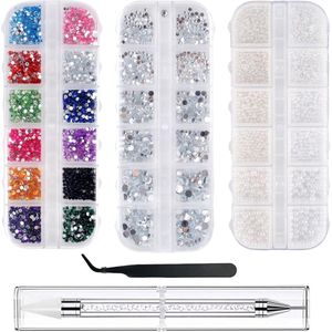 4200 stuks strass nagel - nail art kristal strass edelstenen platte rug diamanten met pincet en pennen - schilderen diamanten verwijderingsgereedschap voor nagels kleding gezicht ambachten