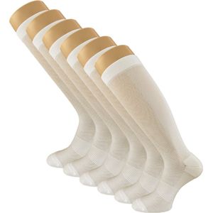 6 paar Compressie Kniekousen - SQOTTON® - Off-white - Maat 39-42