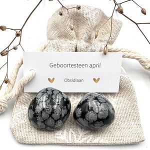 Geboortesteen april - Obsidiaan trommel sneeuwzakje - gefeliciteerd - verjaardag - knuffelsteen - edelsteen - cadeau voor man/vrouw - geluksbrenger - kleine cadeautjes - vriendschap - mooi kado