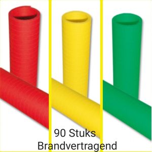 90 Rolletjes Serpentine BRANDVERTRAGEND/ BRANDVEILIG Rood/ Geel/ Groen, 10 rolletjes, Carnaval, Verjaardag, Horeca