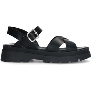 Manfield - Dames - Zwarte leren sandalen - Maat 41