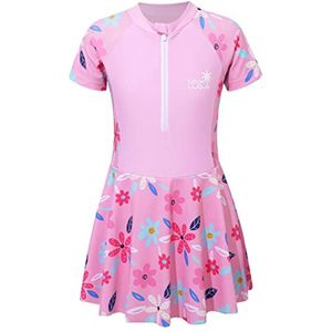 Sportief badpak voor meisjes met korte mouwen en bloemenprint - UV-bescherming en zwempak