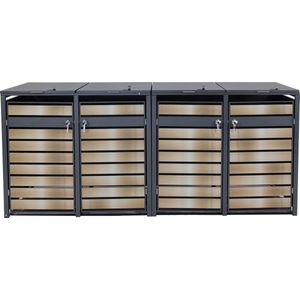 4 afvalemmerbehuizing MCW-J81, uitschuifbare afvalemmerbox, metaal 100kg, antraciet ~ goud