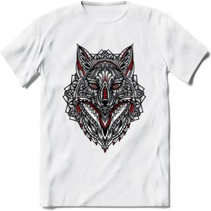 Vos - Dieren Mandala T-Shirt | Rood | Grappig Verjaardag Zentangle Dierenkop Cadeau Shirt | Dames - Heren - Unisex | Wildlife Tshirt Kleding Kado | - Wit - 3XL