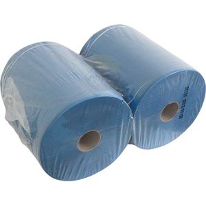 2 x blauwe premium industrierollen, 1000 vellen per rol, 380M, 37x36 cm, 2-laags geperforeerde papieren handdoeken, schoonmaakdoekjesrol voor industrie, werkplaatsen en restaurants. Handdoekrollen