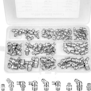 Smeernippels assortiment kit - smeernippel kegelsmeernippel - M6 M8 M10 - hydraulische vetnippel - opbergdoos - 60 stuks