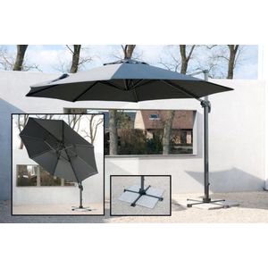 Excentrische parasol diam.3.5M met roterende voet in grijze kleur