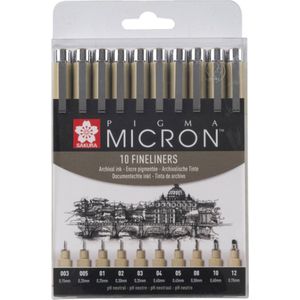 Sakura pigma micron etui 10 fineliners zwart | Set a 10 stuk | 6 stuks