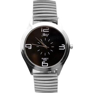 Fako® - Horloge - Rekband - Jhlf - Ø 40mm - Zilverkleurig - Zwart