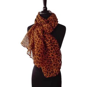 Viscose luipaard print dames sjaal donker bruin zwart - 85 x 180 cm