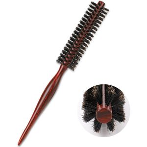 Kleine ronde föhnborstel met varkenshaar - houten handvat, zachte natuurlijke haren, geschikt voor kort/fijn haar, unisex baard