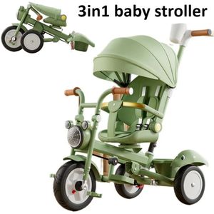 3 in 1 kinderwagen - Met zitje - Met fiets - Buggy kinderwagen - 6 maanden tot 4 jaar - Loopfiets - Driewieler - Kind - Groen