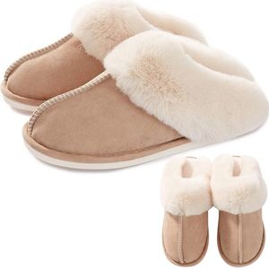 kinder pantoffels - sloffen - fluffy - winter - khaki - 30/31