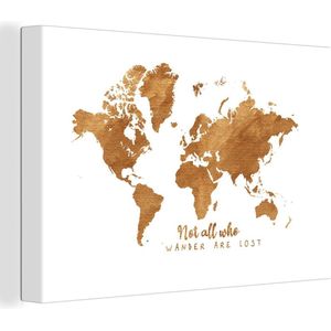 Wanddecoratie Wereldkaart - Brons - Touw - Canvas - 180x120 cm