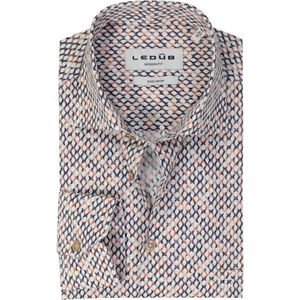 Ledub modern fit overhemd - popeline - bruin met wit en beige dessin - Strijkvriendelijk - Boordmaat: 42