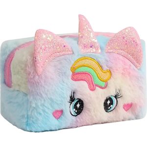 Fabs World Etui / make-up tasje fluffy unicorn pastel XL