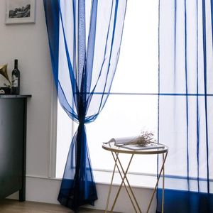 2 Panelen, Zuivere kleur, Transparante raamgordijnen, Glad, Elegant, voor Ramen/Gordijnen/behandeling voor Slaapkamer, Woonkamer, Donkerblauw, 140 x 225 cm, Zakstang