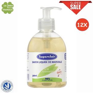 Marseille vloeibare zeep 12x300ml | Verrijkt met essentiële olie van citroengras en glycerine | Superclair