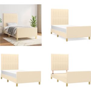 vidaXL Bedframe met hoofdeinde stof crèmekleurig 90x200 cm - Bedframe Met Hoofdeinde - Bedframes Met Hoofdeindes - Bed - Slaapmeubel