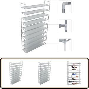 vidaXL Schoenenrek - 10 schappen - Zilver - Metaal Schoenenrek - Schoenuitlegger - Bergruimte - Kledingopslag - Entree Organisatie