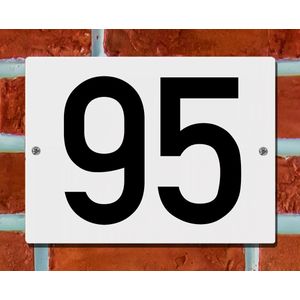 Huisnummerbord Wit - Nummer 95 - 15 x 12 cm - incl. bevestiging | - naambord - nummerbord - voordeur