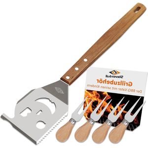 Barbecue Grillspatel 7-in-1 - Met 4 Mini-vorken - 44 cm Lang - Papa Geschenken - Cadeaus voor Mannen bbq tool